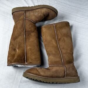 Ugg 5815 Classic Women's Size 9 Tall Brown Suede Boots Sheepskin Lining Shoes
